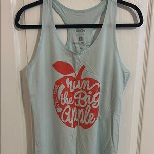 Women's Light Blue Tank Top with Red Apple Design